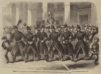 Französische und sardische Soldaten singen Kriegslieder durch die Straßen von Turin